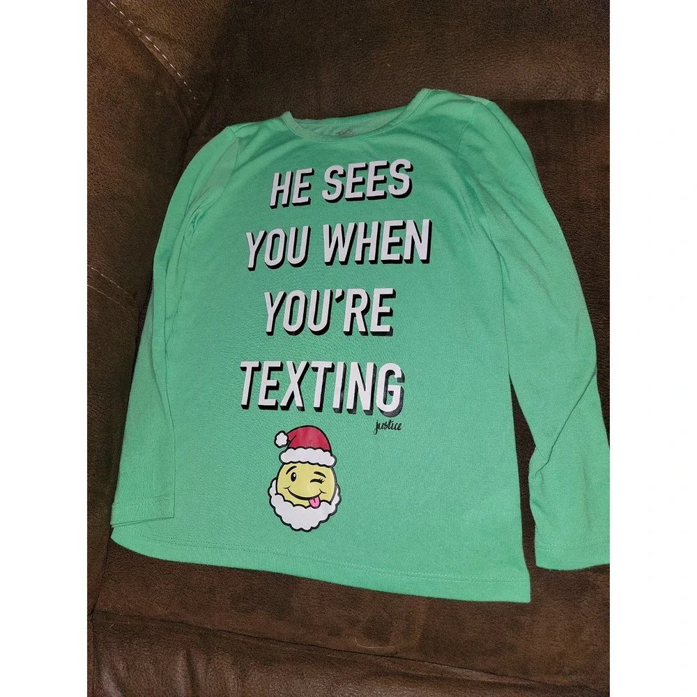 Justice Christmas‎ holiday pajamas santa emoji texting size 6 7